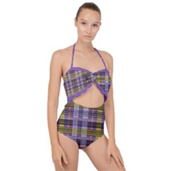 Playing With Plaid Kitten Halloween  Scallop Top Cut Out Swimsuit by emilyzragz