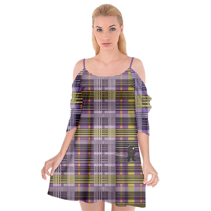 Playing with Plaid Kitten (Purple) Halloween Pattern Cutout Spaghetti Strap Chiffon Dress