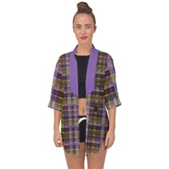 Playing With Plaid Kitten (purple) Halloween Pattern Open Front Chiffon Kimono by emilyzragz