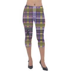 Playing With Plaid Kitten (purple) Halloween Pattern Lightweight Velour Capri Leggings  by emilyzragz