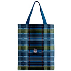 Playing With Plaid Kitten (blue) Pattern Zipper Classic Tote Bag by emilyzragz