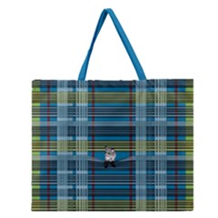 Playing With Plaid Kitten (blue) Pattern Zipper Large Tote Bag by emilyzragz