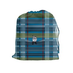 Playing With Plaid Kitten (blue) Pattern Drawstring Pouch (xl) by emilyzragz