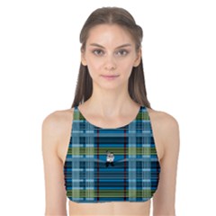 Playing With Plaid Kitten (blue) Pattern Tank Bikini Top by emilyzragz