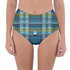 Playing With Plaid Kitten (blue) Pattern Reversible High-waist Bikini Bottoms by emilyzragz