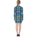 Playing with Plaid Kitten (Blue) Pattern V-neck Bodycon Long Sleeve Dress View2