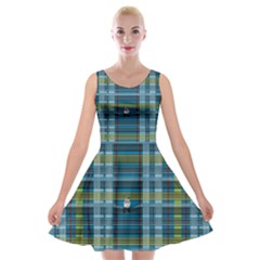 Playing With Plaid Kitten (blue) Pattern Velvet Skater Dress by emilyzragz