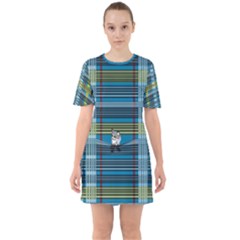 Playing With Plaid Kitten (blue) Pattern Sixties Short Sleeve Mini Dress by emilyzragz