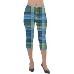 Playing With Plaid Kitten (blue) Pattern Lightweight Velour Capri Leggings  by emilyzragz