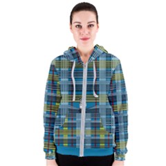 Playing With Plaid Kitten (blue) Pattern Women s Zipper Hoodie by emilyzragz