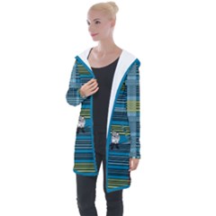 Playing With Plaid Kitten (blue) Pattern Longline Hooded Cardigan