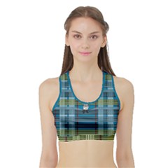 Playing With Plaid Kitten (blue) Pattern Sports Bra With Border by emilyzragz