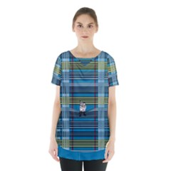 Playing With Plaid Kitten (blue) Pattern Skirt Hem Sports Top by emilyzragz