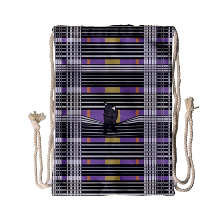 Playing with Plaid Kitten (Purple) Halloween Pattern Drawstring Bag (Small)