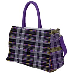 Playing With Plaid Kitten (purple) Halloween Pattern Duffel Travel Bag by emilyzragz