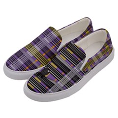 Playing With Plaid Kitten (purple) Halloween Pattern Men s Canvas Slip Ons by emilyzragz