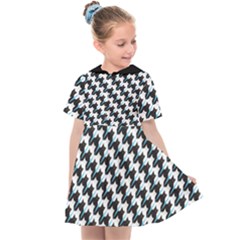 Massaging Kitties Houndstooth Pattern Kids  Sailor Dress by emilyzragz