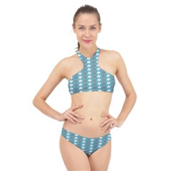 Swan Herd Houndstooth Pattern  High Neck Bikini Set by emilyzragz