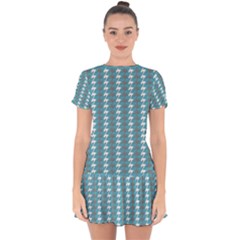 Swan Herd Houndstooth Pattern Drop Hem Mini Chiffon Dress