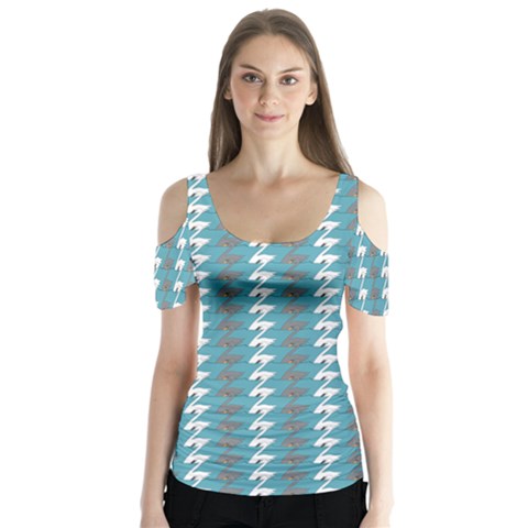 Swan Herd Houndstooth Pattern Butterfly Sleeve Cutout Tee  by emilyzragz