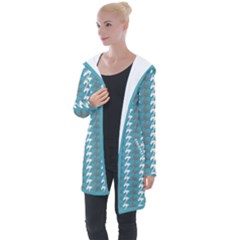 Swan Herd Houndstooth Pattern  Longline Hooded Cardigan