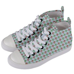 Amphibians Hopping Houndstooth Pattern Women s Mid-top Canvas Sneakers by emilyzragz