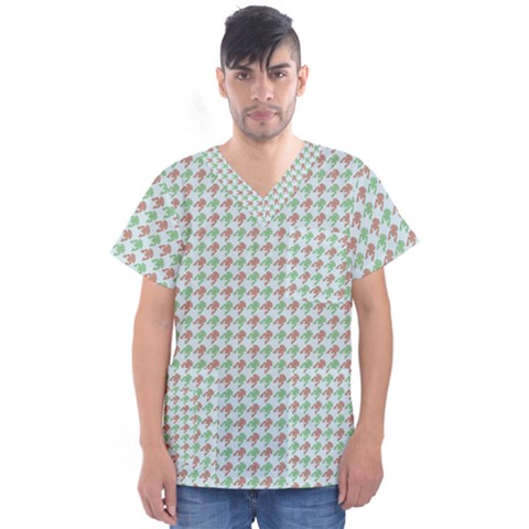 Amphibians Hopping Houndstooth Pattern Men s V-neck Scrub Top by emilyzragz