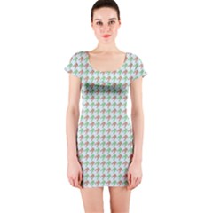 Amphibians Hopping Houndstooth Pattern Short Sleeve Bodycon Dress by emilyzragz