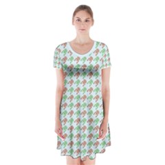 Amphibians Hopping Houndstooth Pattern Short Sleeve V-neck Flare Dress by emilyzragz