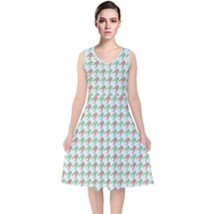 Amphibians Hopping Houndstooth Pattern V-neck Midi Sleeveless Dress  by emilyzragz