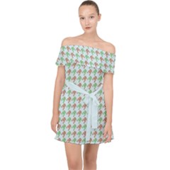 Amphibians Hopping Houndstooth Pattern Off Shoulder Chiffon Dress