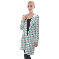 Amphibians Hopping Houndstooth Pattern Hooded Pocket Cardigan