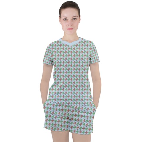 Amphibians Hopping Houndstooth Pattern Women s Mesh Tee And Shorts Set by emilyzragz