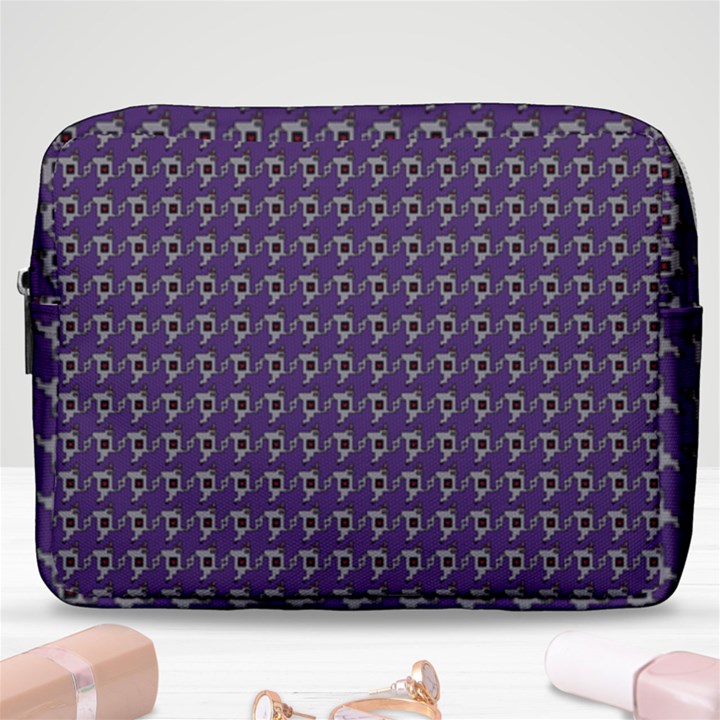 Luv Machine Robot Houndstooth Pattern (Purple) Make Up Pouch (Large)