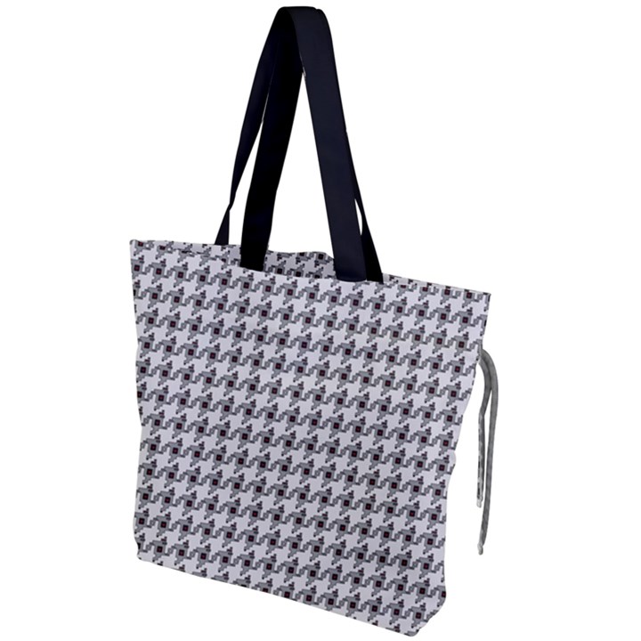 Luv Machine Robot Houndstooth Pattern Light Grey Drawstring Tote Bag