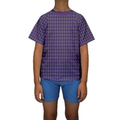 Luv Machine Robot Houndstooth Pattern (purple) Kids  Short Sleeve Swimwear by emilyzragz