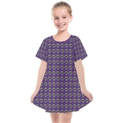 Luv Machine Robot Houndstooth Pattern Purple Kids  Smock Dress by emilyzragz