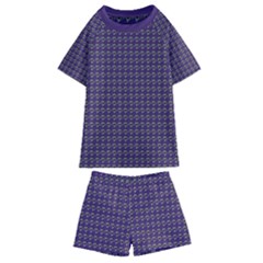 Luv Machine Robot Houndstooth Pattern (purple) Kids  Swim Tee And Shorts Set by emilyzragz