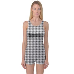 Luv Machine Robot Houndstooth Pattern (grey) One Piece Boyleg Swimsuit by emilyzragz