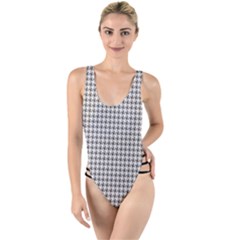 Luv Machine Robot Houndstooth Pattern (grey) High Leg Strappy Swimsuit