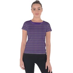 Luv Machine Robot Houndstooth Pattern (purple) Short Sleeve Sports Top  by emilyzragz