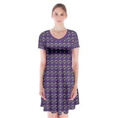 Luv Machine Robot Houndstooth Pattern (purple) Short Sleeve V-neck Flare Dress by emilyzragz