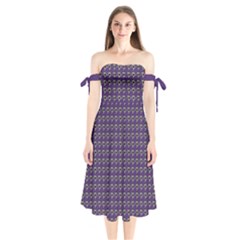 Luv Machine Robot Houndstooth Pattern (purple) Shoulder Tie Bardot Midi Dress by emilyzragz