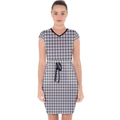 Luv Machine Robot Houndstooth Pattern (grey) Capsleeve Drawstring Dress  by emilyzragz