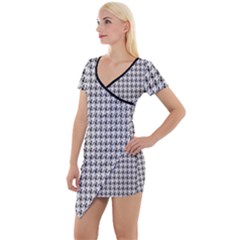 Luv Machine Robot Houndstooth Pattern (grey) Short Sleeve Asymmetric Mini Dress by emilyzragz