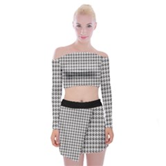 Luv Machine Robot Houndstooth Pattern (grey) Off Shoulder Top With Mini Skirt Set by emilyzragz