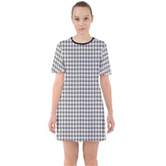 Luv Machine Robot Houndstooth Pattern (grey) Sixties Short Sleeve Mini Dress by emilyzragz