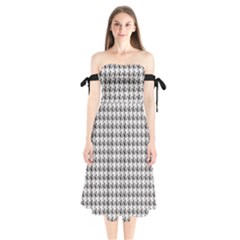 Luv Machine Robot Houndstooth Pattern (grey) Shoulder Tie Bardot Midi Dress by emilyzragz