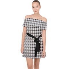 Luv Machine Robot Houndstooth Pattern Grey Off Shoulder Chiffon Dress by emilyzragz