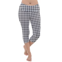 Luv Machine Robot Houndstooth Pattern (grey) Lightweight Velour Capri Yoga Leggings by emilyzragz